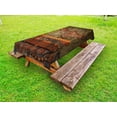 thumbnail image 1 of Fantasy Outdoor Tablecloth, Decadence Grunge Ruin Brick Wall and a Giant Lizard on the Sofa Surreal Art, Decorative Washable Fabric Picnic Tablecloth, 58 X 104 Inches, Vermilion Umber, by Ambesonne, 1 of 2