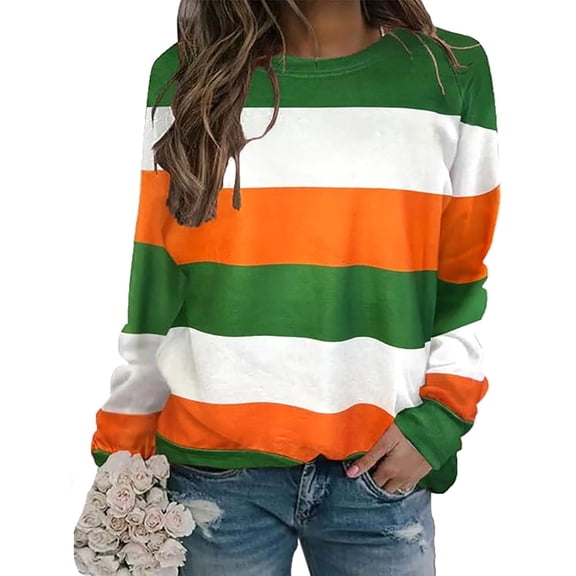 IWRICH St. Patrick's Day Sweatshirt Women Shamrock Long Sleeve Shirt Dublin Ireland Pullover Tops Orange XL