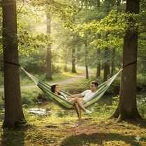 Gilbin Trekmate 79” x 61” Double 2-Person Brazilian Canvas Hammock, Green, Blue and Yellow