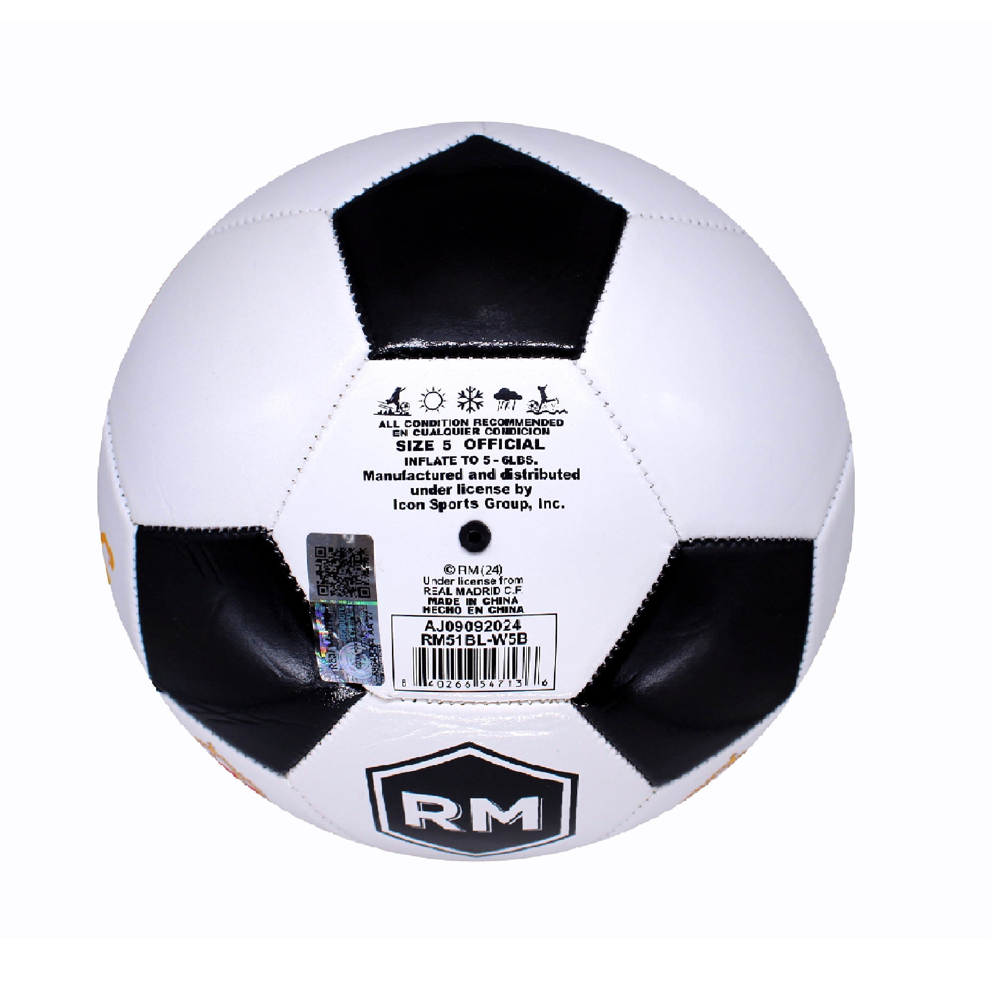 Icon Sports Real Madrid Soccer Ball Officially Licensed Player Ball Size 5 - White&Black