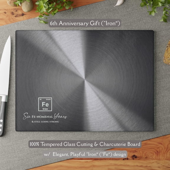 6th "Iron" Anniversary Gift, Iron-design *Glass* Cutting Board Charcuterie Board Unique Iron-Colored Cheeseboard 6th Wedding Anniversary