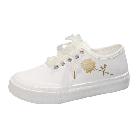 

Ladies Fashion Solid Color Leather Flower Printing Lace Thick Soled Casual Shoes