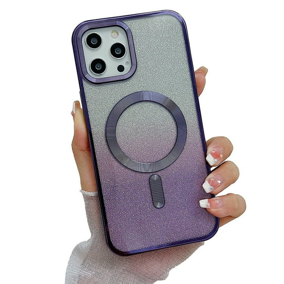 ELEHOLD MagSafe Compatible iPhone 14 Case, iPhone 14 Magnetic Glitter Case, Luxury Plating Clear Case for Women Girls Shockproof Back Cover, Gradient Deep Purple