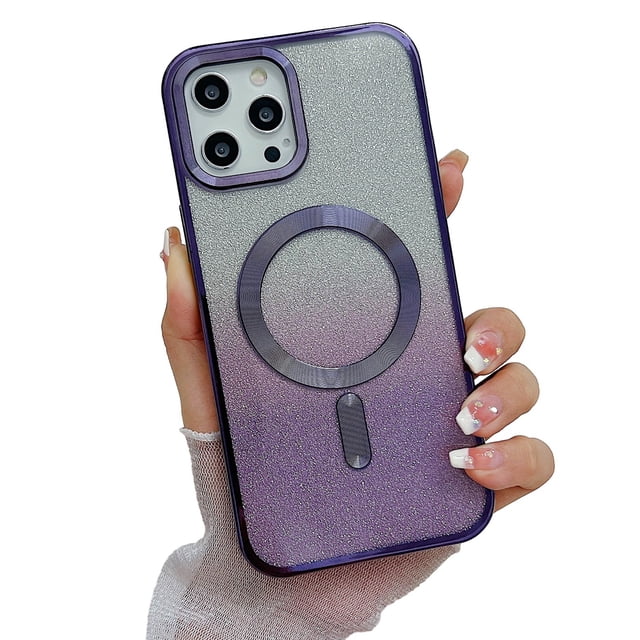 MagSafe Étui Compatible iPhone 14 Pro Max, Étui Magnétique Pailletée, Étui de Luxe Transparente pour Femmes Filles Antichoc, Violet Profond