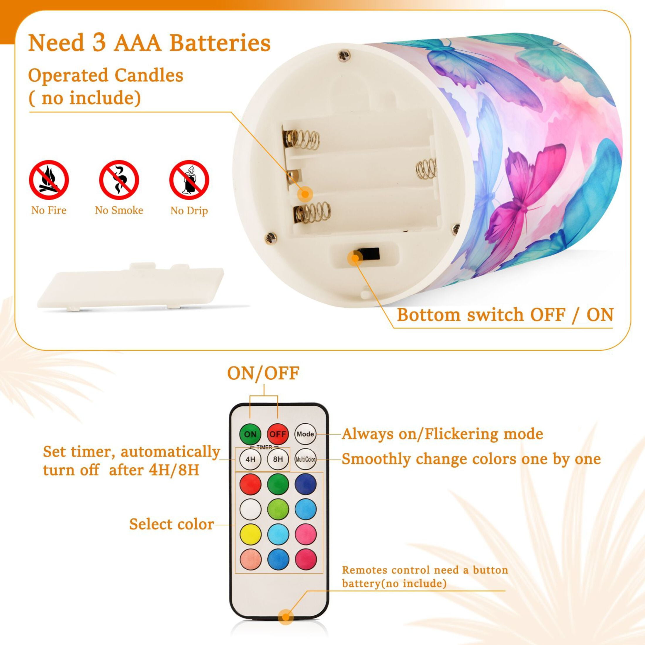 Gorgeous Butterfly Flameless Candles with Remote Timer LED Battery Operated Flickering Candle Light for Festival Wedding Home Party