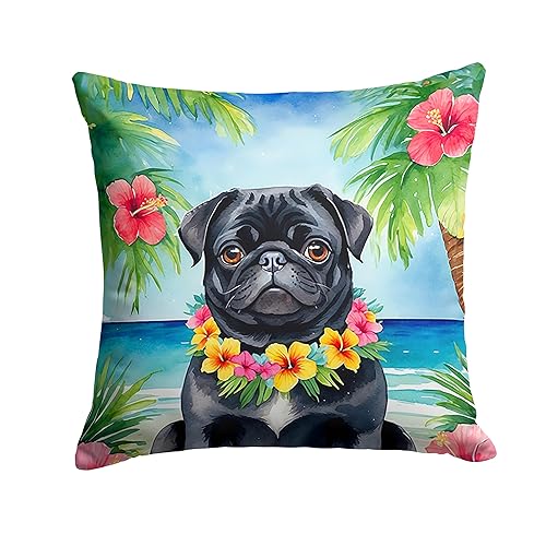 Black Pug Luau Throw Pillow 14 in x 14 in