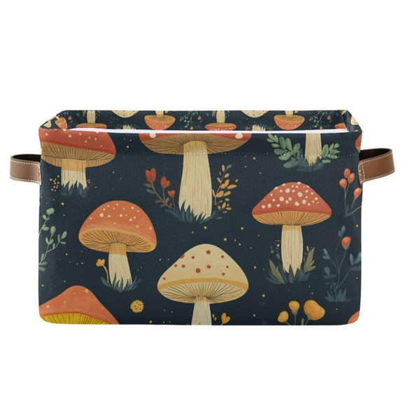 Yayeee Canvas Storage Basket with Handles for Shelves Fabric Bins Closet Organizer, Black Mushroom Pattern