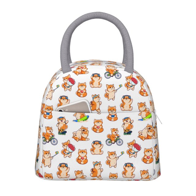 Balery Kawaii Shiba Dog Bolsa de Almuerzo para Mujeres, Caja de Almuerzo, Bolsa de Almuerzo Pequeña Impermeable, Tote de Almuerzo Reutilizable con Gran Capacidad