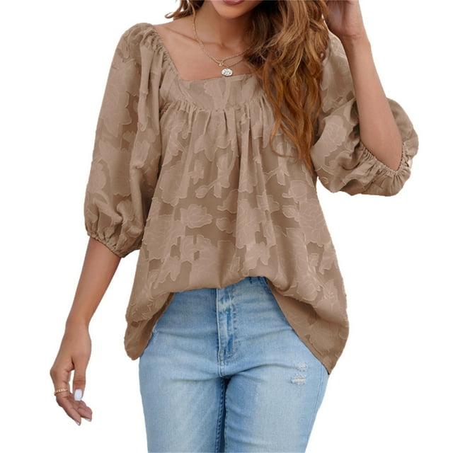 Minnieouse Blusa de mujer de manga corta, holgada, pulóver, camisa, ropa de verano Prendas para la parte del cuerpo Café M