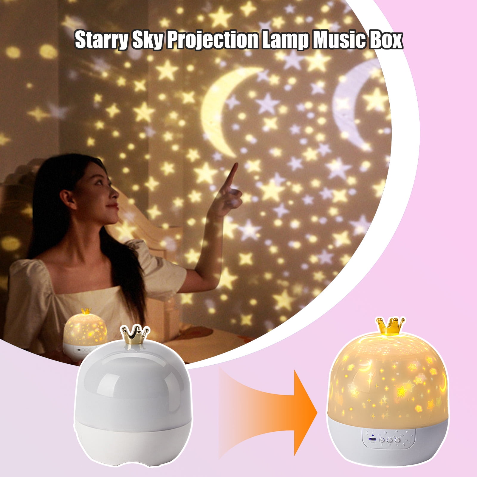 Star Projector Night Light Music Box Rotating Sky Projection Lamp for Home and Bedroom Decor Ambient Room Lighting for Bedside Areas Relaxing Spaces and Displays