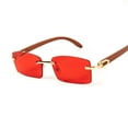 thumbnail image 2 of Rimless Gold Frame Vintage Designer Buffs Woodgrain Arm Red Lens Sun Glasses Unisex Hip Hop Rectangle Sunglasses For Men Women Square Retro 90s Frameless Shades, 2 of 6