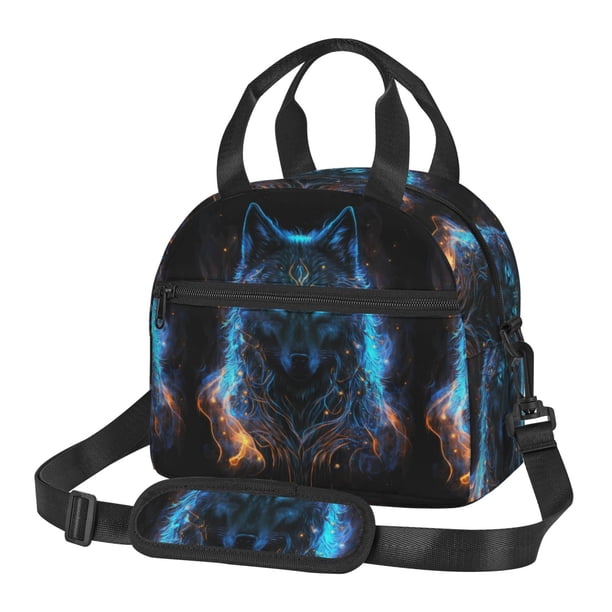 Fotbe Cool Blue Light Wolf Bolsa de Almuerzo con Estampado, Lonchera Aislada, Contenedores de Comida Reutilizables Tipo Cooler a Prueba de Fugas