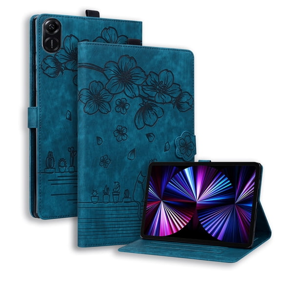 FJLBDE Case for Honor Pad X9 11.5 inch 2023 with Stand, Card Slot, Embossed Cat PU Leather Cover, Blue
