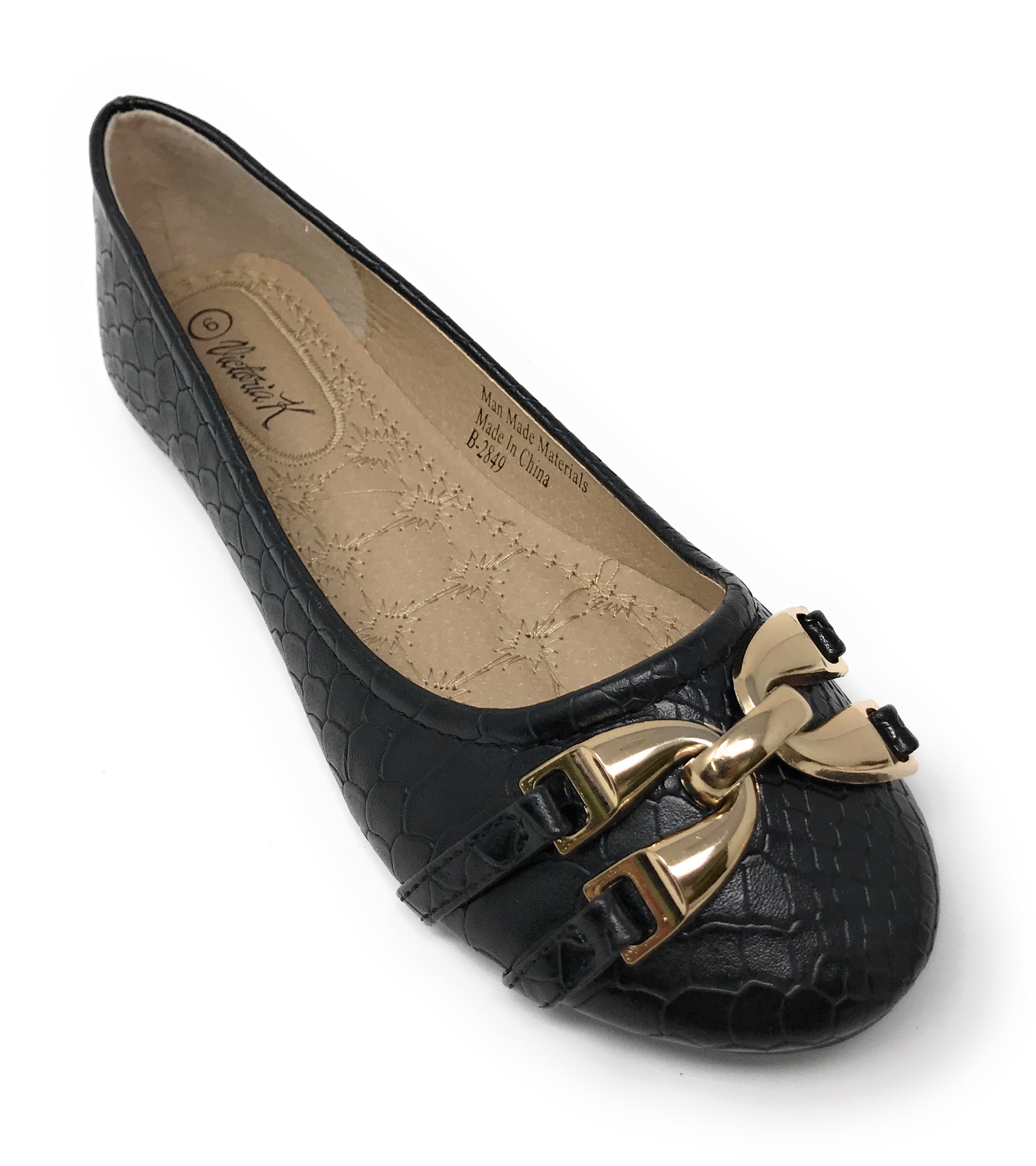 Black flats with gold buckle Clearance