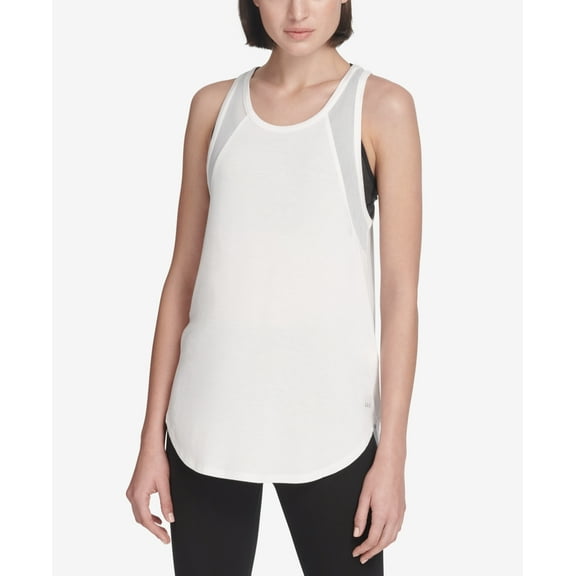 DKNY Womens Sport Mesh-Trimmed Tank Top,White,L