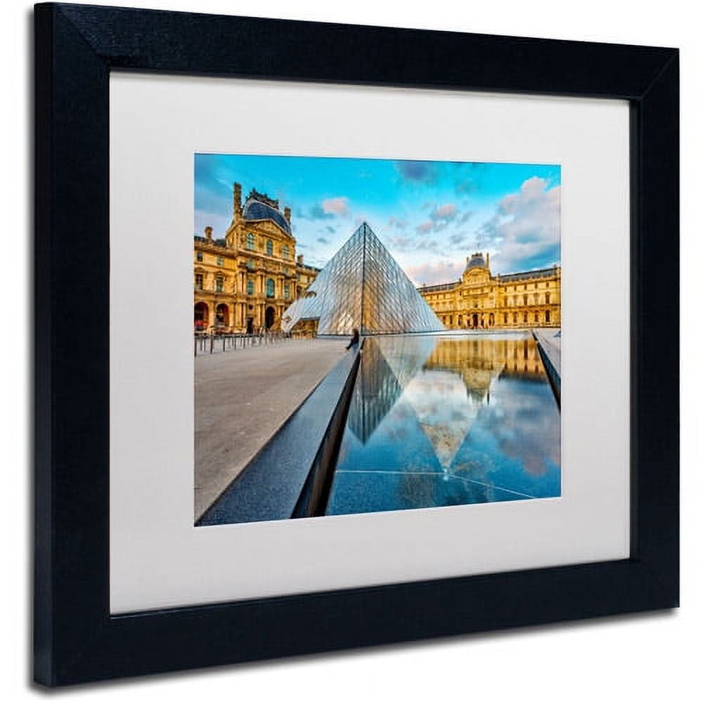 Trademark Fine Art "Symetrie du Louvre" Canvas Art by Mathieu Rivrin, White Matte, Black Frame