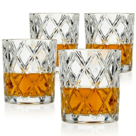 

True Diamond Crystal Whiskey Tumblers - Lowball Cocktail Glasses Gift Set
