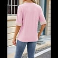 thumbnail image 4 of Blusa Tipo Túnica de Hueca con Encaje de Crochet, Cuello en V, 3/4, Color Liso, Talla Grande, para Mujer. Rosa L, 4 of 10