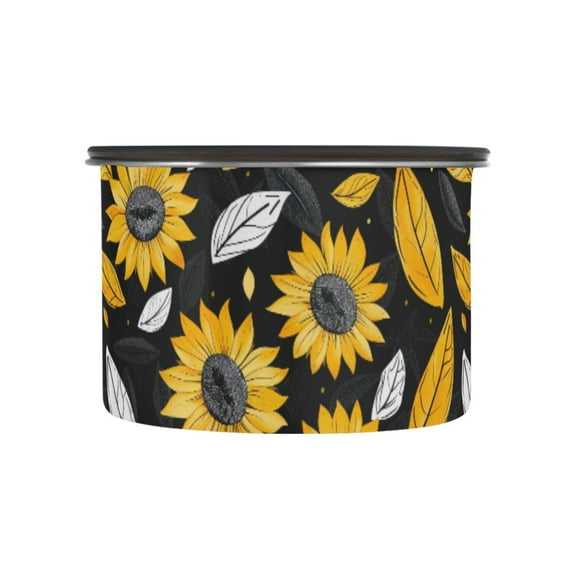 Sunflowers & Leaves Airtight Coffee Bean Canister 17oz Food Storage Containers with Lids For Gournd, Tea, Sugar, Flour, Rice, Cereal, Candy Cookie Jar