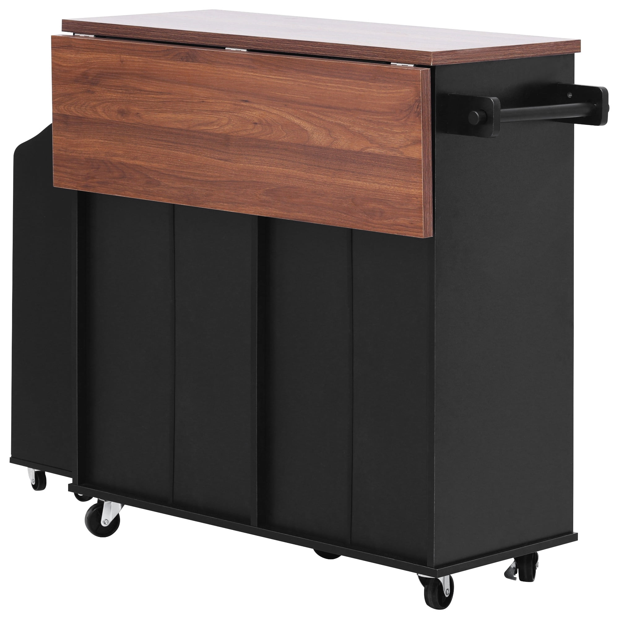 Homy Casa Kitchen Serving Cart with Drop Leaf, Storage Cabinets, Drawers and Wheels, Black
