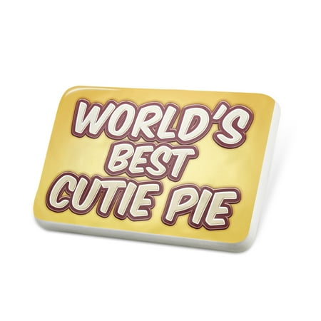 Porcelein Pin Worlds best Cutie Pie, happy yellow Lapel Badge –