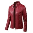 thumbnail image 4 of Yoodem Leather Jacket Women Womens Winter Jacket Womens Long Sleeve Leather Jacket Motorcycle Leather Jacket Pu Leather Jacket Fashion Womens Jacket Coat Leather Jacket Wine M, 4 of 8