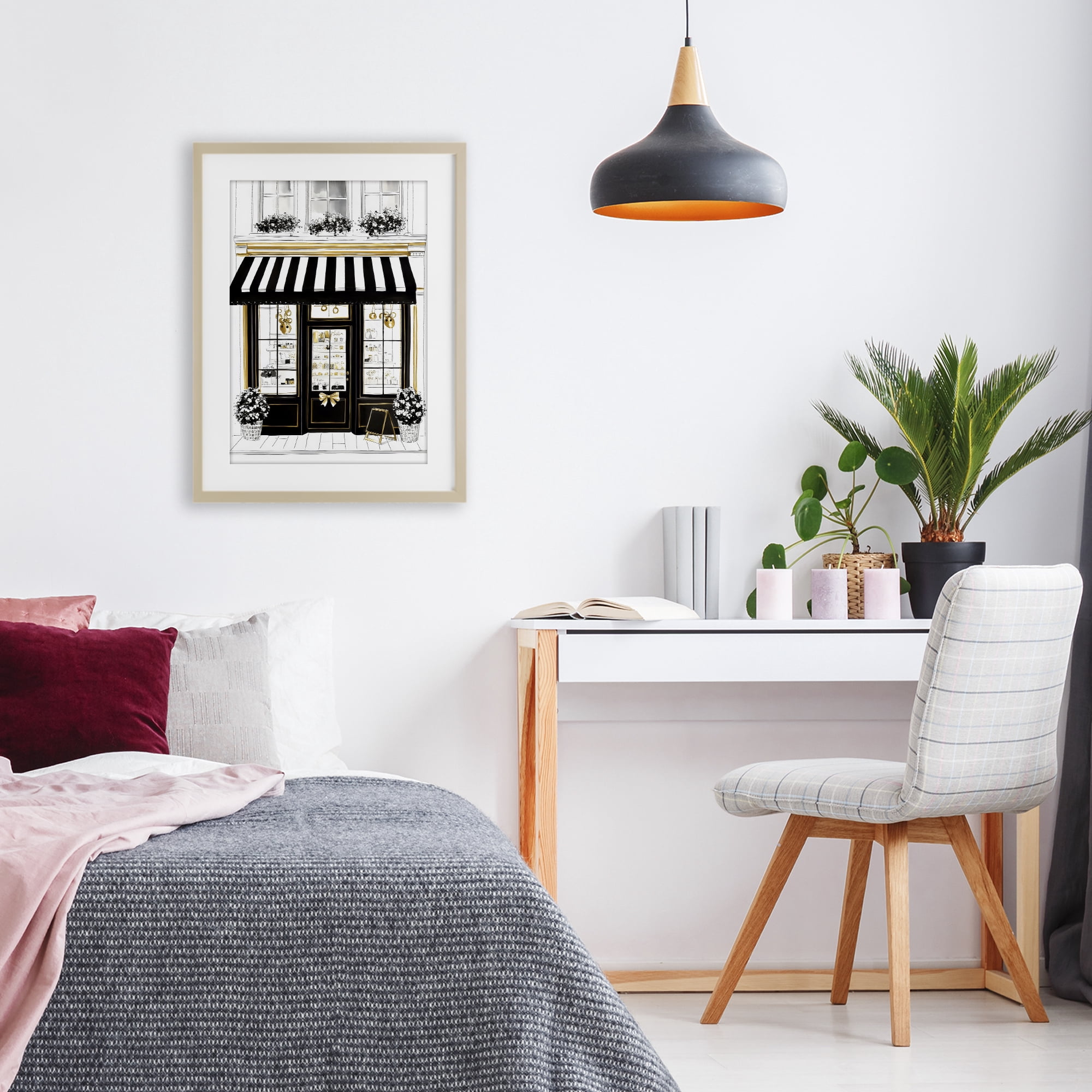 Stupell Industries Paris Storefront Window Display Birch Framed Print Under Glass, design by Petal Prints Design