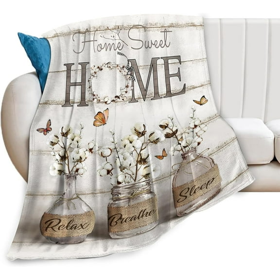 Farmhouse Floral Blanket for Women Girls Ultra Soft Cozy Cotton Flower Throw Blanket Fleece Fuzzy Plush Bedding Blanket Flower Gifts for Women Girls Kids Adults Couch Sofa 50"x40"