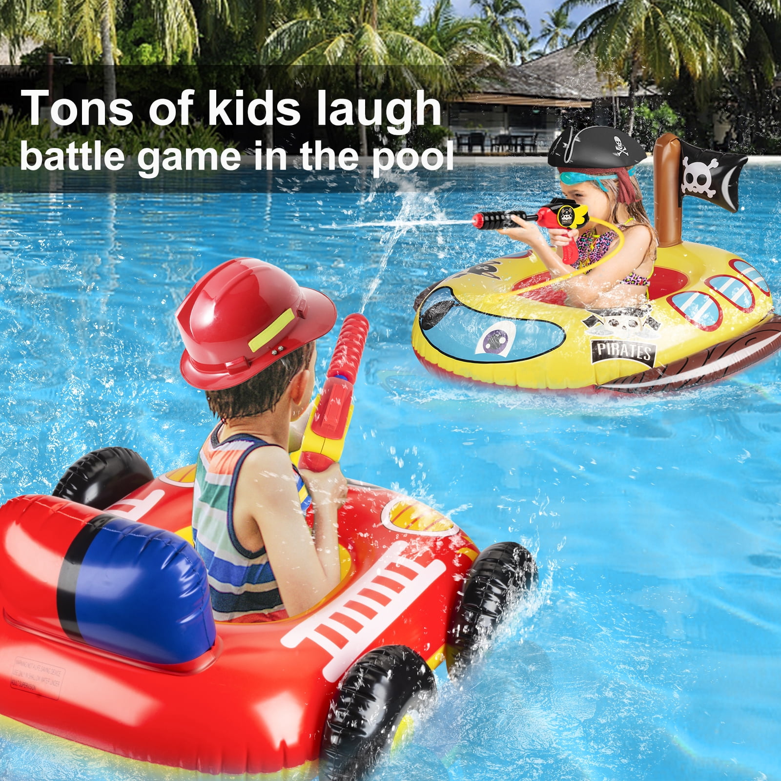 10Leccion Inflatable Kids Pool Floats with Water Gun, Fire Truck Pool Toys for Toddlers, Red