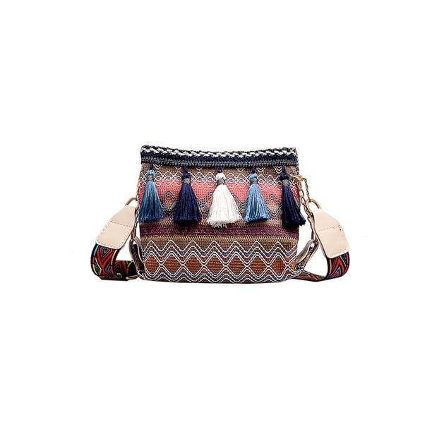 Bolso Hombro Tipo Cubo para Mujer Bolso Cruzado Étnico Con Borlas Verano para (01)