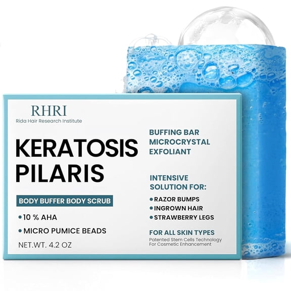 Body Soap for Keratosis Pilaris | Exfoliating Soap Scrub with 10% AHA & Micro Pumice Beads | Buffingbar for Smooth Skin, Strawberry Legs, Ingrown Hair & Razor Bumps