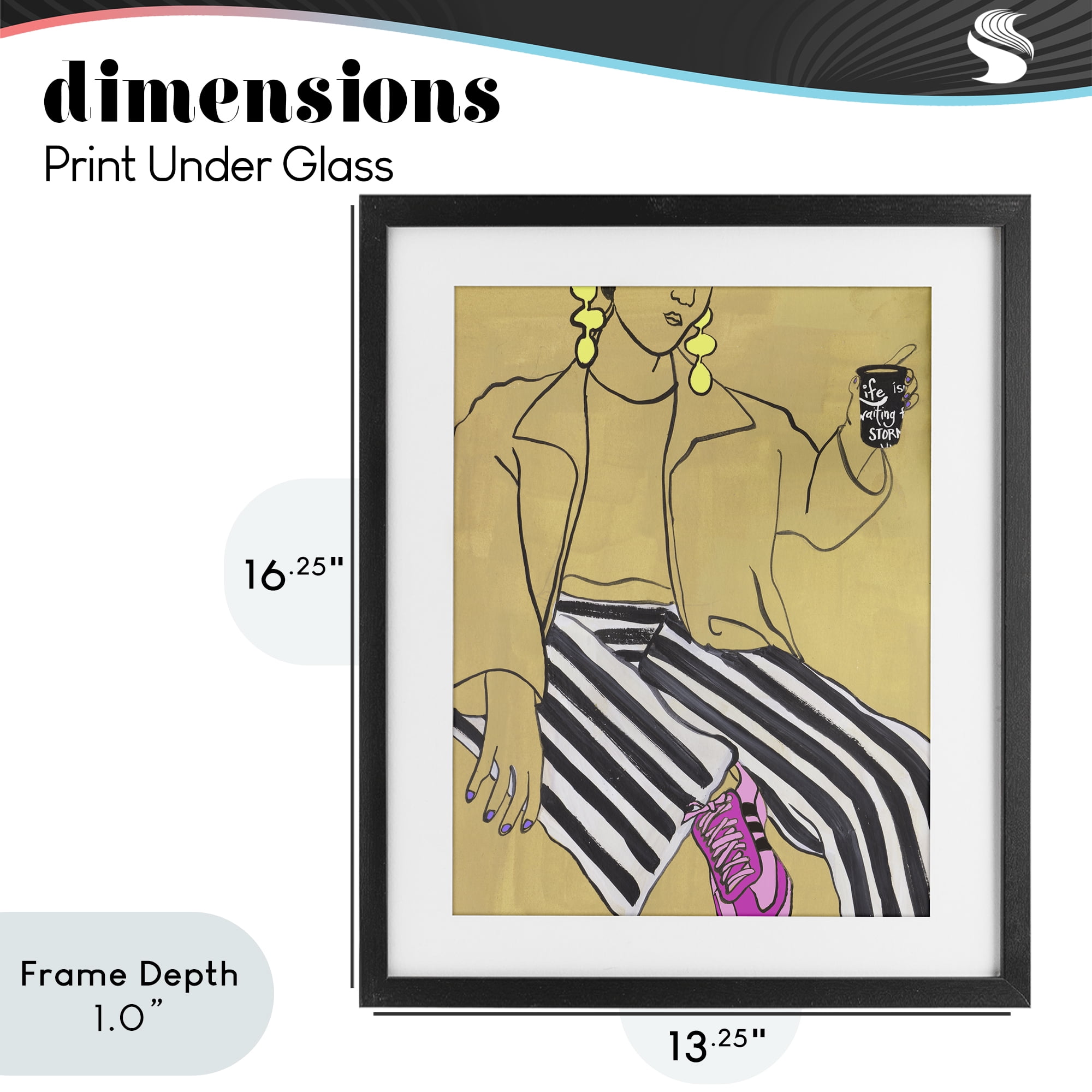 Stupell Industries Fashion Girl in Stripes Black Framed Print Under Glass, design by Melissa Wang