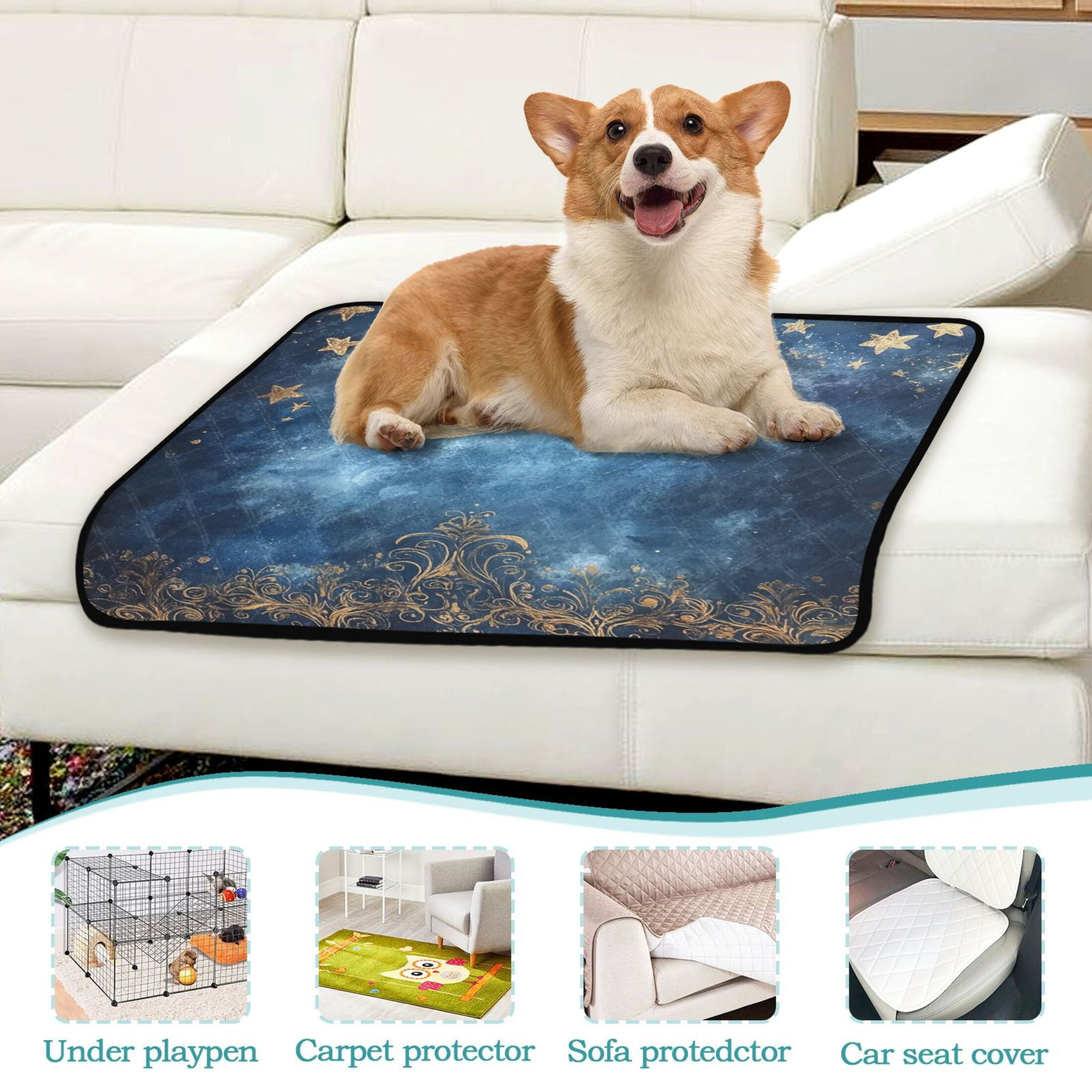 Qxltty Lacy Night Sky Cat litter Pads Pet Set of 3 Diaper Mats Center Anti-leakage Layer Absorbent Soft and Comfortable