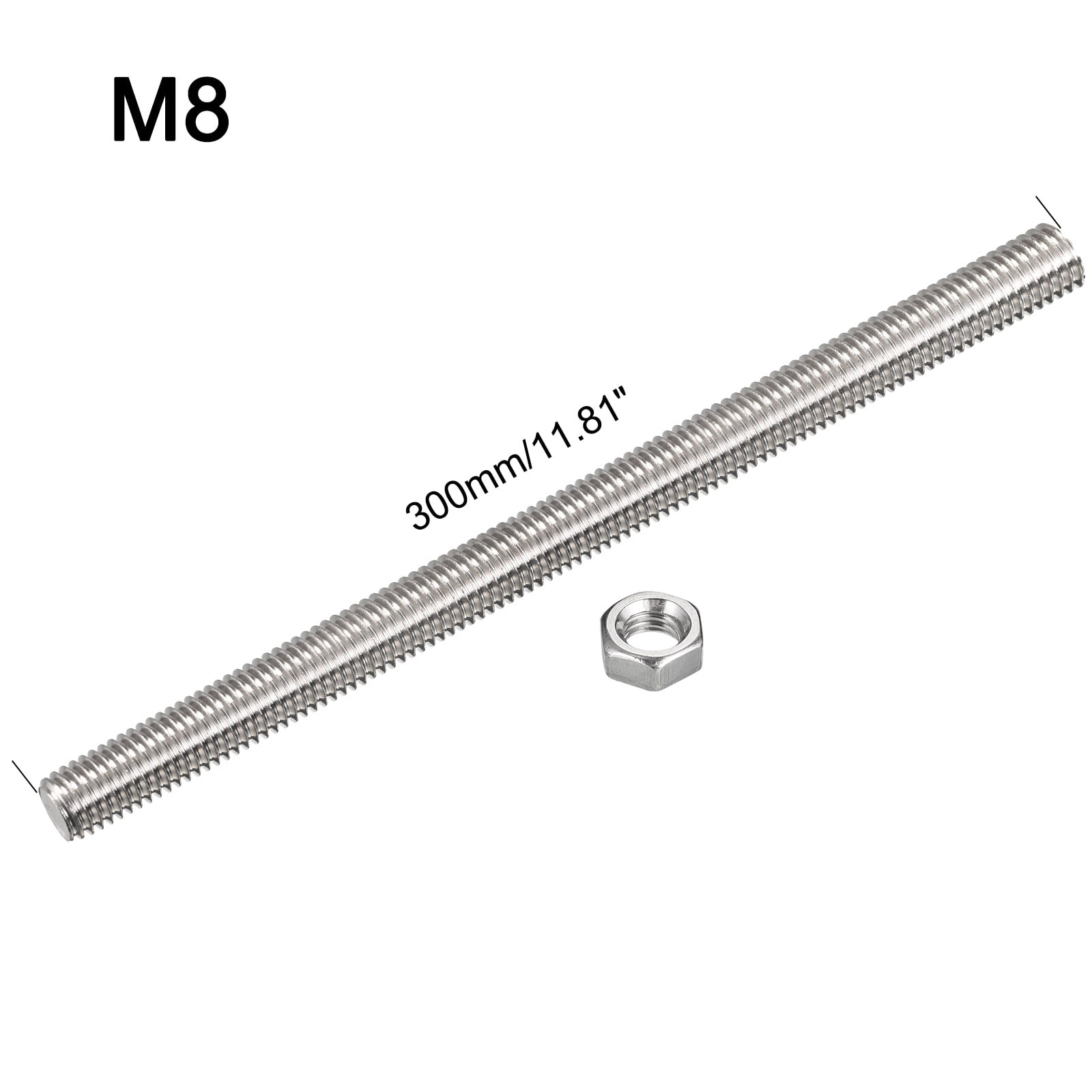 Uxcell 24Pack M8 x 300mm Fully Threaded Rod w 24Pack Hex Nuts, 1.25mm Pitch 304 Stainless Steel Right Hand Threaded Rod