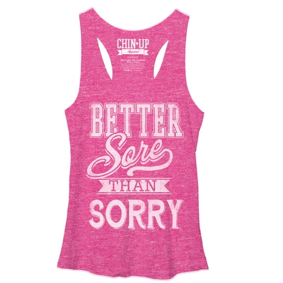 Women's CHIN UP Sore Not Sorry  Racerback Tank Top Pink Heather Medium