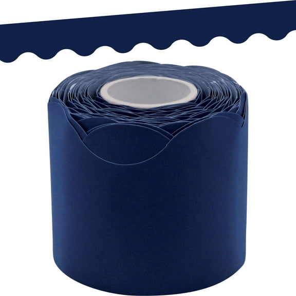 Classroom scalloped border trim, navy blue, 50ft roll, bulletin board wall door window decorations, office home supplies