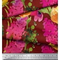 thumbnail image 3 of Soimoi Red polyester Crepe Fabric Leaves & Floral Decor Fabric Printed BTY 42 Inch Wide, 3 of 3