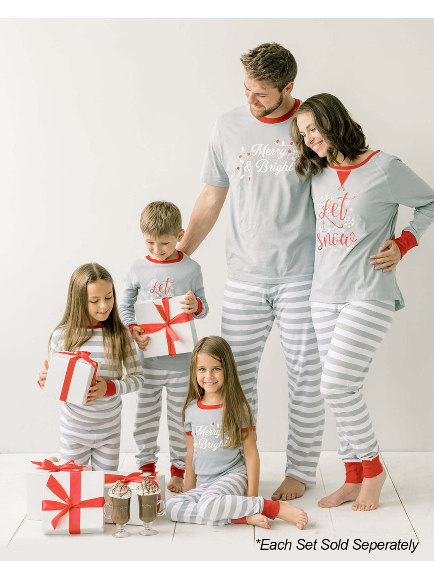 Sleepyheads Christmas Family Matching Grey Stripe Pajama Sets