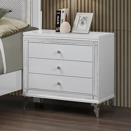 Global Furniture Catalina 3 Piece Nightstand in Metallic White