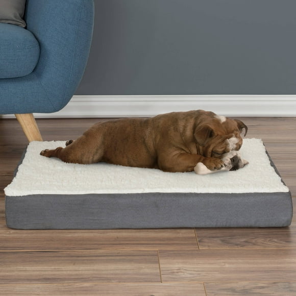 PETMAKER Orthopedic Sherpa Top Pet Bed with Memory Foam and Removable Cover 30x20.5x4 Gray, Model Number: 80-PET5089G