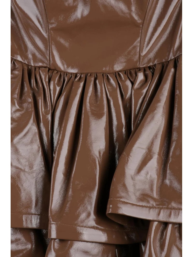 elisabetta franchi leather dress Faux Leather V-neck Midi Dress