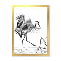 Designart 'Monochrome Japanese Oriental Crane Bird' Traditional Framed Art Print