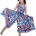 thumbnail image 3 of Rovga Girls Summer Dresses Summer Chiffon Floral Prints Wide Leg Jumpsuit Bohemian Style Sundress Sleeveless Loose Dresses Blue Sweet Daily Wear 13-14 Years, 3 of 6
