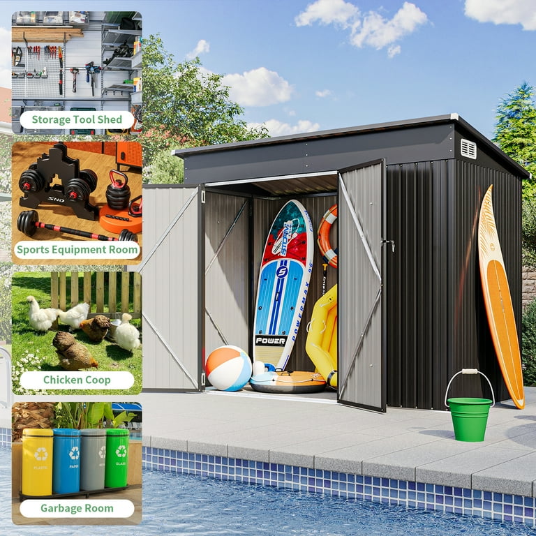 Sunmthink 4'x8' Metal Storage Shed, Outdoor Utility Shed with