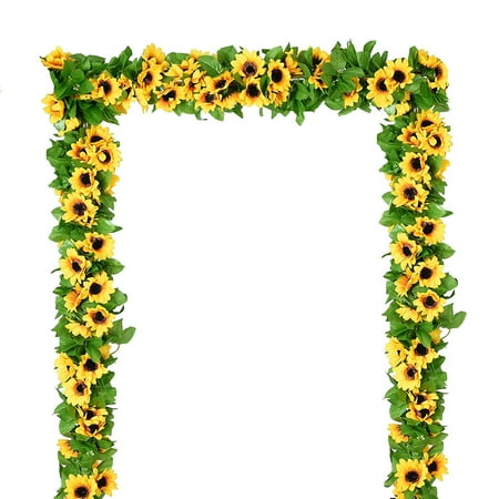 Coolmade 4 Pack Artificial Sunflower Garland Silk Sunflower Vine Artificial Flowers with Green Leaves Wedding Table Decor