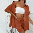 thumbnail image 4 of Holzkary Women's Summer Cotton Linen Short Sets 2 Piece Shorts Top Lounge Beach Vacation Fashion Casual Cardigan Short Sleeve Shorts 2 Piece Set Woman Summer Wine M, 4 of 6