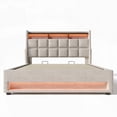 thumbnail image 6 of Full size Upholstered Bed with Hydraulic Storage, LED & USB, Cotton Linen Fabric Cover & Vintage Wood Panels (without mattress), 6 of 26