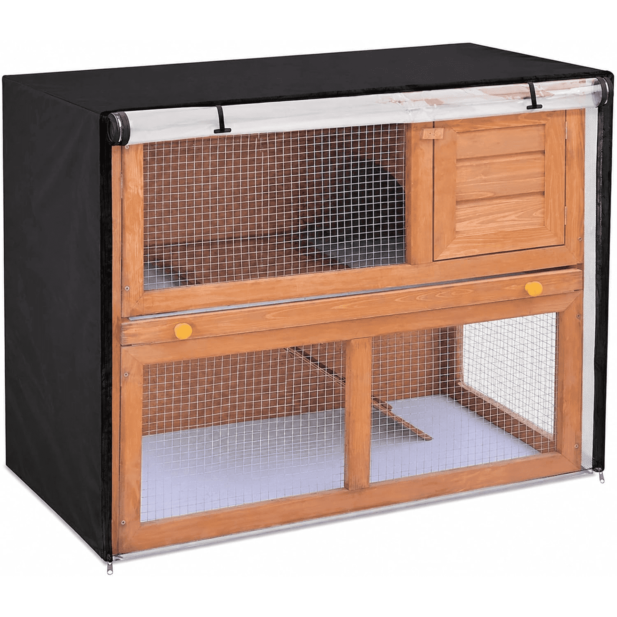 HNYG Double Rabbit Hutch Cover, 420D Heavy Duty Waterproof Thermal Cage Cover for 2 Tier Hutch, Universal Guinea Pig Cage Dust Cover, 48"L x 20"W x 41"H