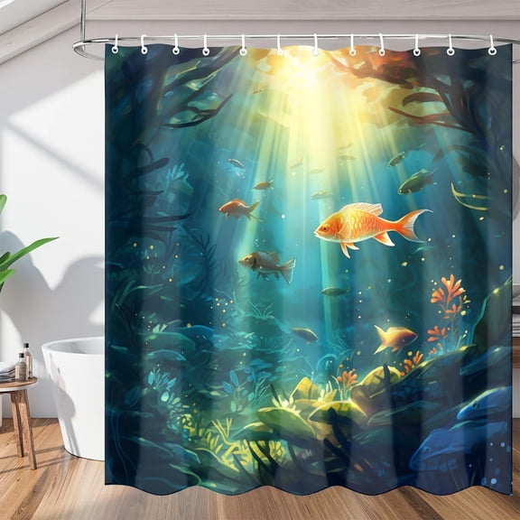 Marine Life Shower Curtain, Waterproof Fabric Shower Curtain, Washable Polyester Bath Curtain for Bathroom Decor 36"W X 72"H