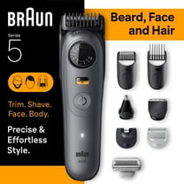 Braun All-in-One Series 5 Trimmer Kit, Ultra Sharp Blade, Up to 120 min, 40 Lengths, PrecisionWheel & Lock, Waterproof, AIO 5510, Moonstone Grey